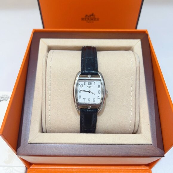 Pre-owned Hermès Cape Cod Tonneau Leather Watch White CT1.210 - Picture 1 of 10
